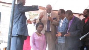 Church leaders pray for Migori governor aspirant Anne Omodho Anyanga at Pefa Church cathedral in Migori town last Sunday