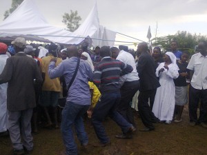 Journalists dance during funeral of a colleague in Homa Bay county 